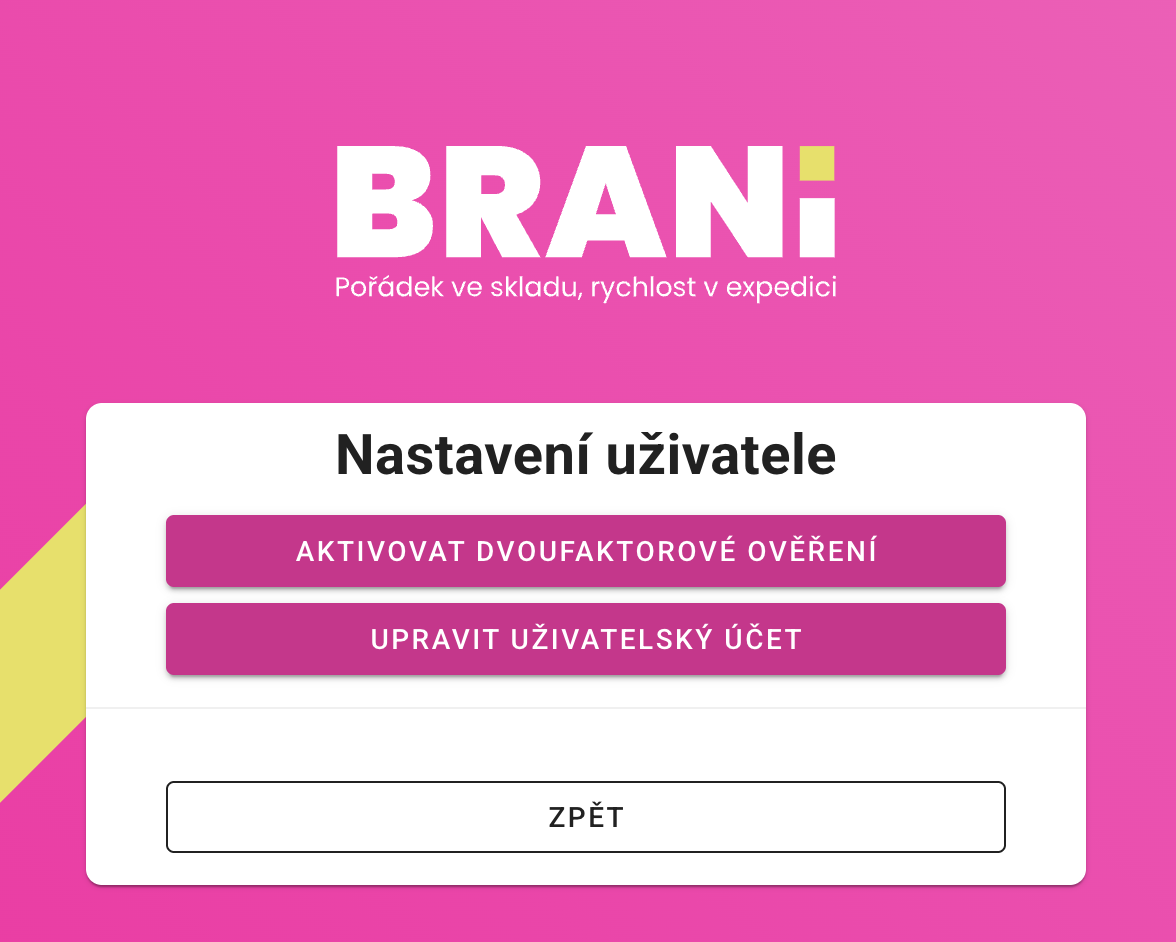 Aktivace dvoufaktorového ověření v nastavení uživatele