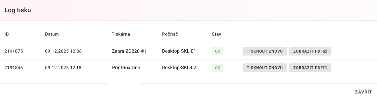 Tiskový log s možností zopakovat tisk