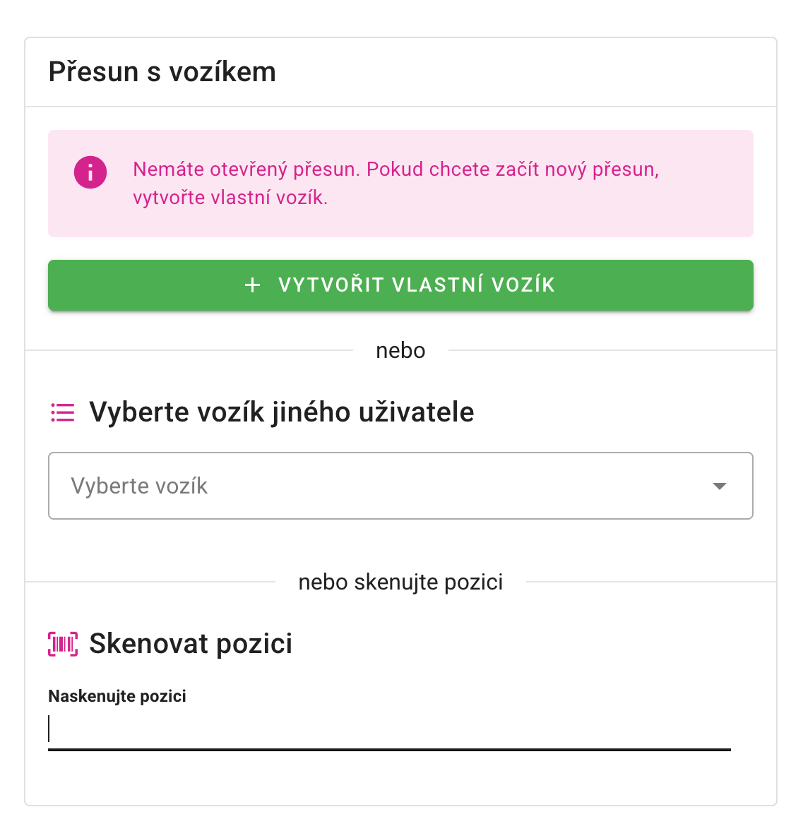 Zjednodušené přeskladnění bez vozíku