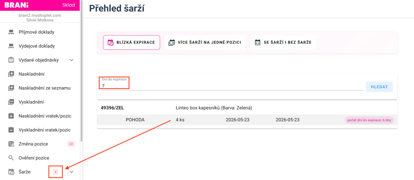 Přehled produktů s blížící se expirací šarží