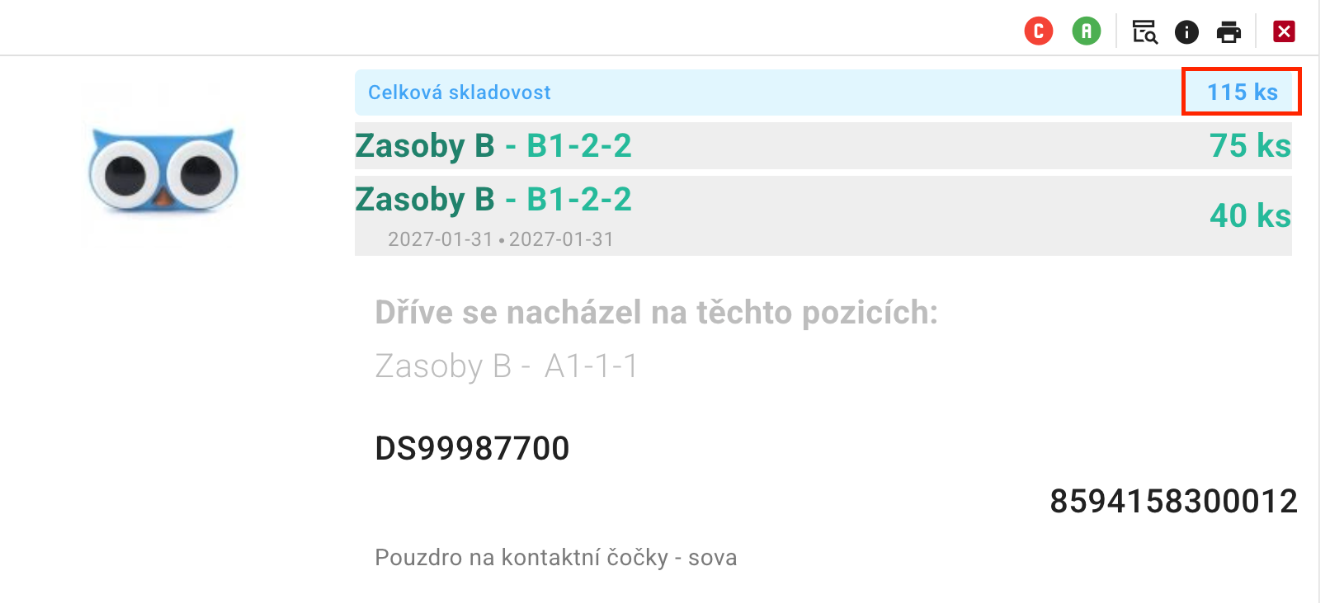 Celková skladovost na kartě produktu