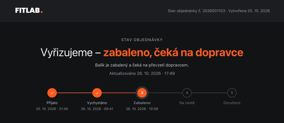 Stejná FitLab stránka v tmavém provedení
