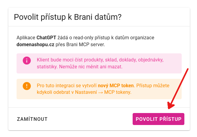 Povolení přístupu ChatGPT k datům vybraného e-shopu
