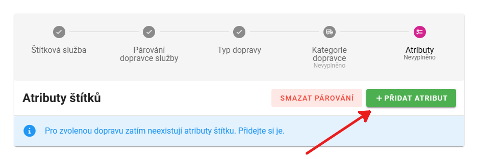 Atributy štítků – tlačítko PŘIDAT ATRIBUT u zvolené dopravy
