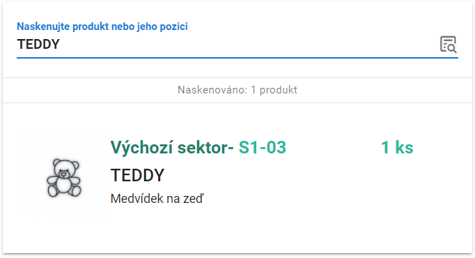 Ověření skladové pozice a počtu kusů načteného produktu