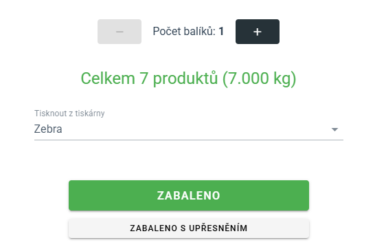 Výběr tiskárny pro štítek při balení objednávky
