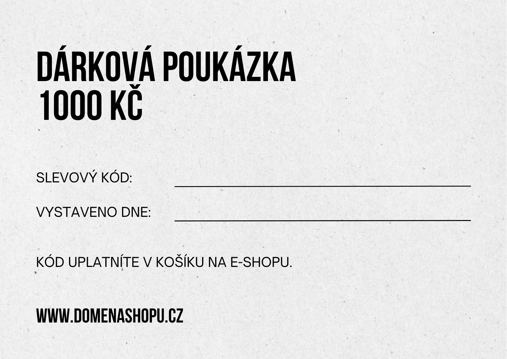 Vzor dárkového poukazu s místem pro slevový kód